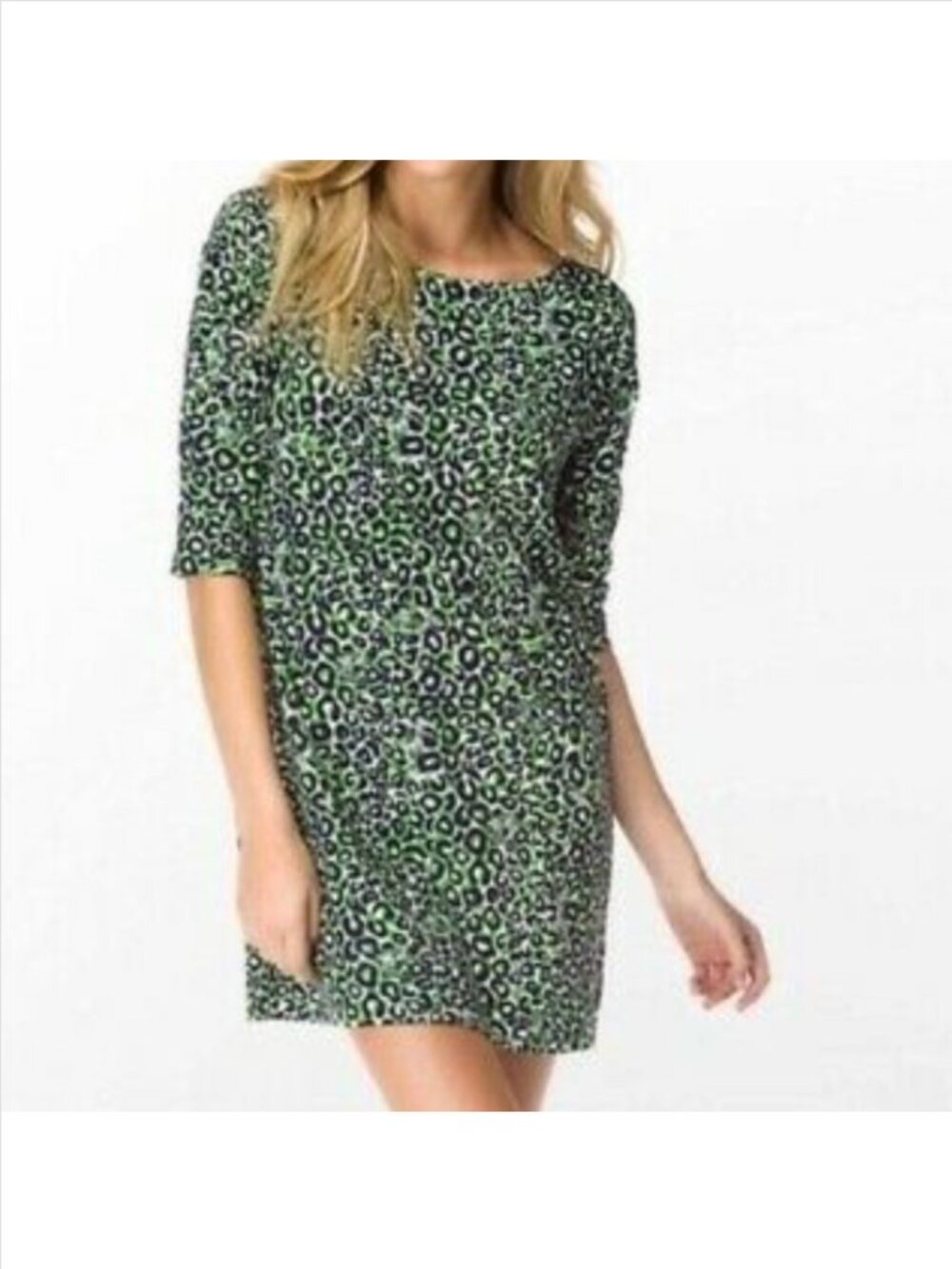 Lilly Pulitzer Dress XL Leopard Print Cheetah 100% Cotton 3/4 Sleeve Green Blue